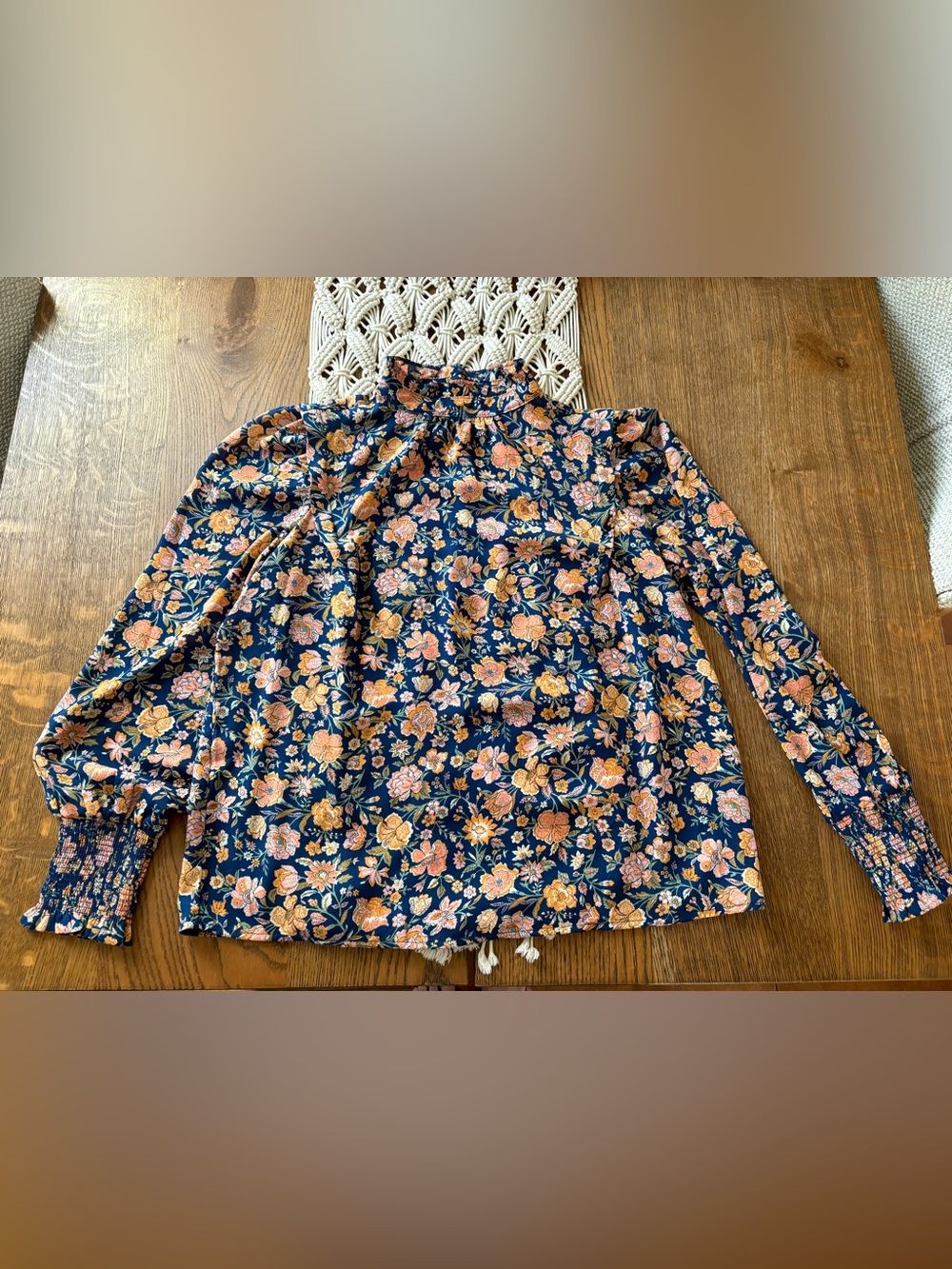 Levi's Navy Floral High-Neck Long Sleeve Blouse